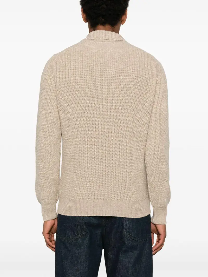 Maglione beige a coste con colletto classico miniatura 3