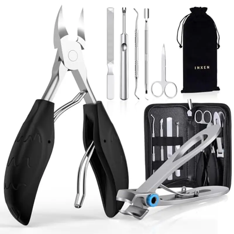 Tagliaunghie Set Professionale, Tronchesino Per Piedi Affilate Per Unghie Spesse Incarnite Micosi, In Acciaio Inossidabile, manicure pedicure Per Uomo Donna-Nero