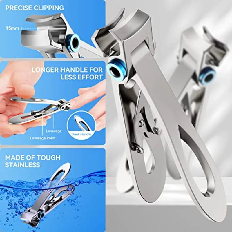 Tagliaunghie Set Professionale, Tronchesino Per Piedi Affilate Per Unghie Spesse Incarnite Micosi, In Acciaio Inossidabile, manicure pedicure Per Uomo Donna-Nero miniatura 3