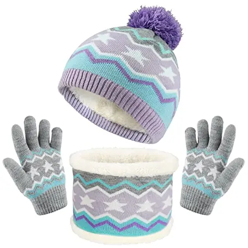 TAGVO 3in1 Invierno Set de Bufanda, Gorro y Guantes para Niños, Invierno Grueso Polar, Tejido térmico, Bufanda,