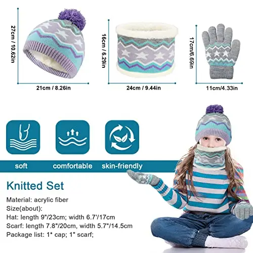 TAGVO 3in1 Invierno Set de Bufanda, Gorro y Guantes para Niños, Invierno Grueso Polar, Tejido térmico, Bufanda miniatura 2