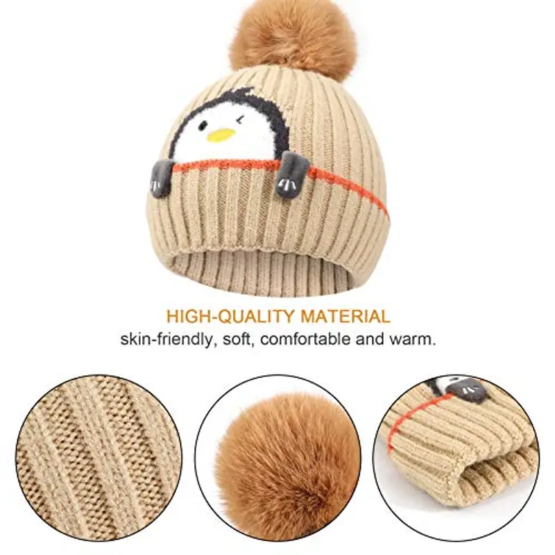 TAGVO Set berretto caldo lavorato a maglia per bambini, inverno spesso, foderato in pile termico con copricollo, per miniatura 3