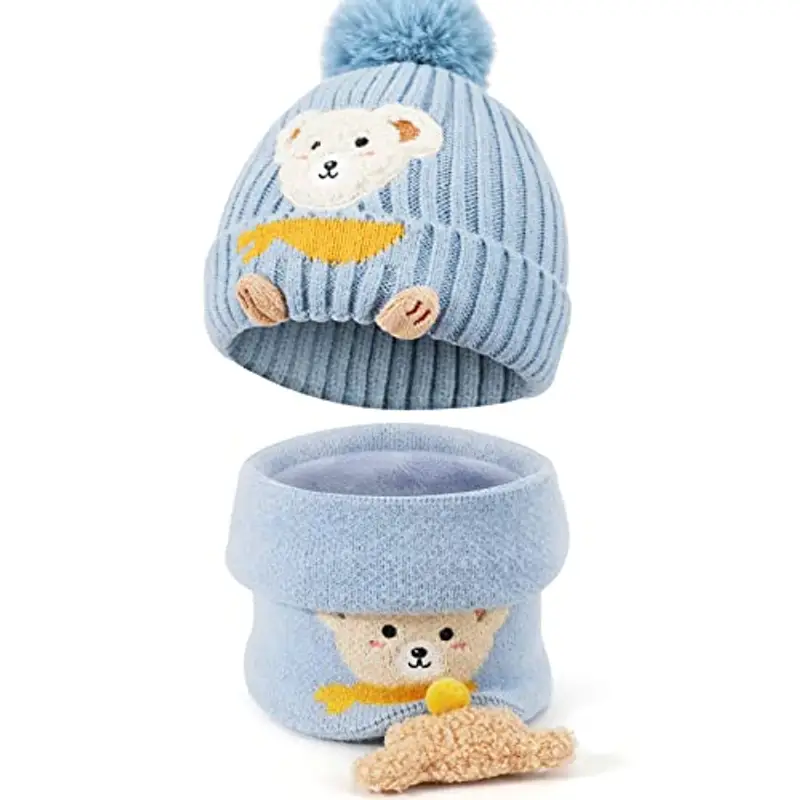 TAGVO Set di Scaldacollo per Cappello Inverno Lavorato a Maglia Caldo per Bambini,Set di Scaldacollo per Cappello