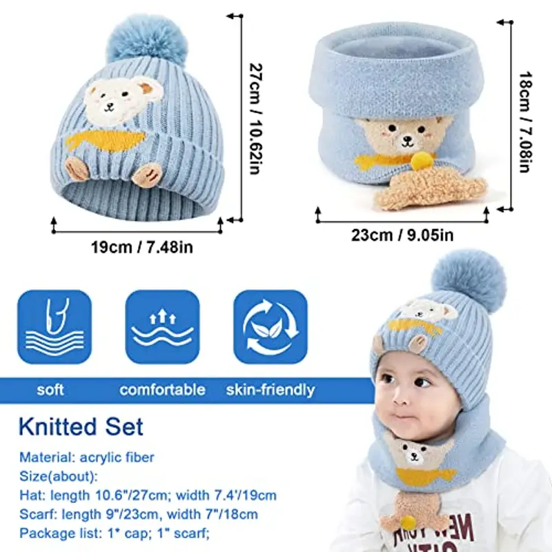 TAGVO Set di Scaldacollo per Cappello Inverno Lavorato a Maglia Caldo per Bambini, Set di Scaldacollo per Cappello miniatura 2