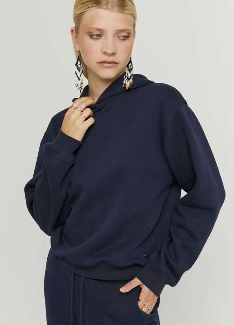 Felpa In Misto Cotone Blu Regular Fit, Donna, Blu miniatura 3