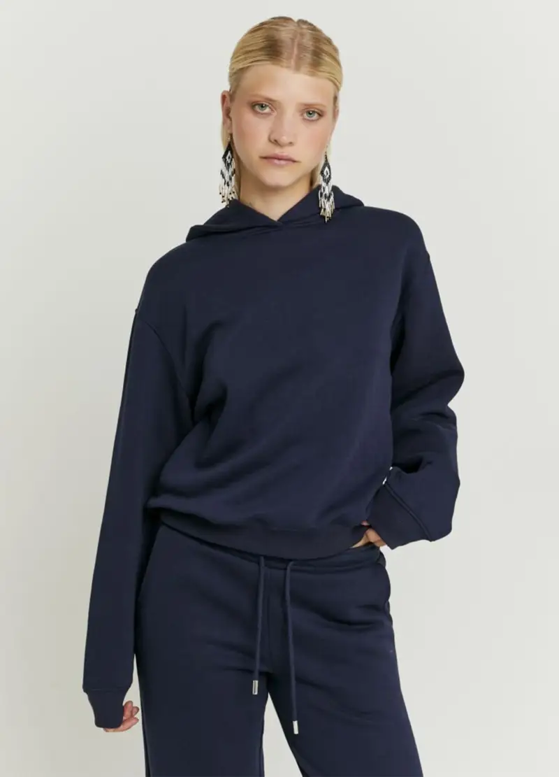 Felpa In Misto Cotone Blu Regular Fit, Donna, Blu