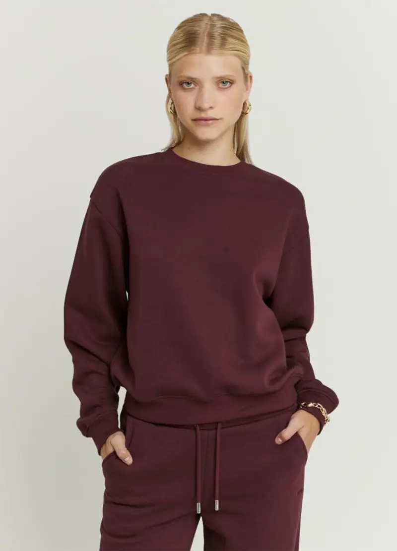 Felpa In Misto Cotone Bordeaux Regular Fit, Donna, Rosso