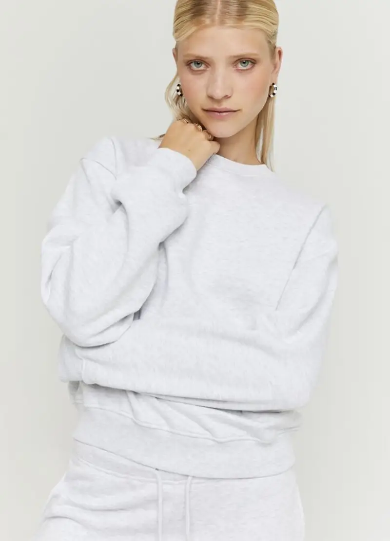 Felpa In Misto Cotone Grigia Regular Fit, Donna, Grigio miniatura 3