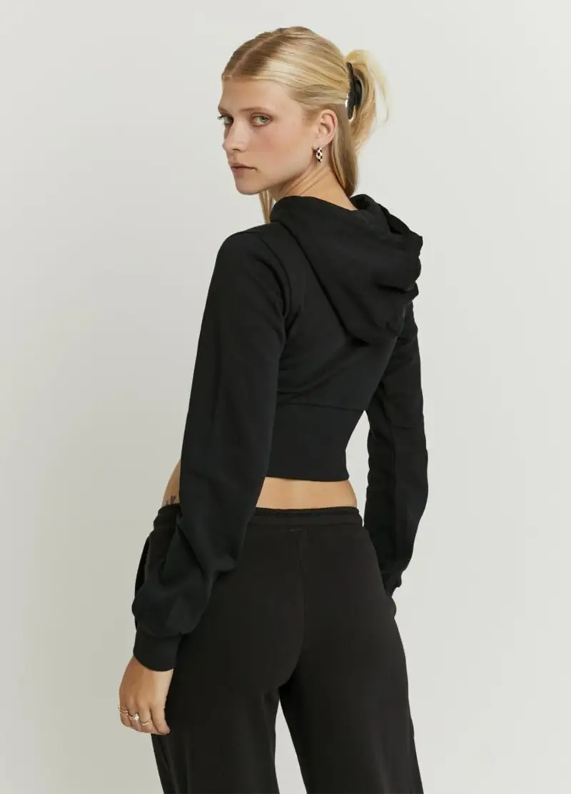 Felpa In Misto Cotone Nera Regular Fit, Donna, Nero miniatura 2