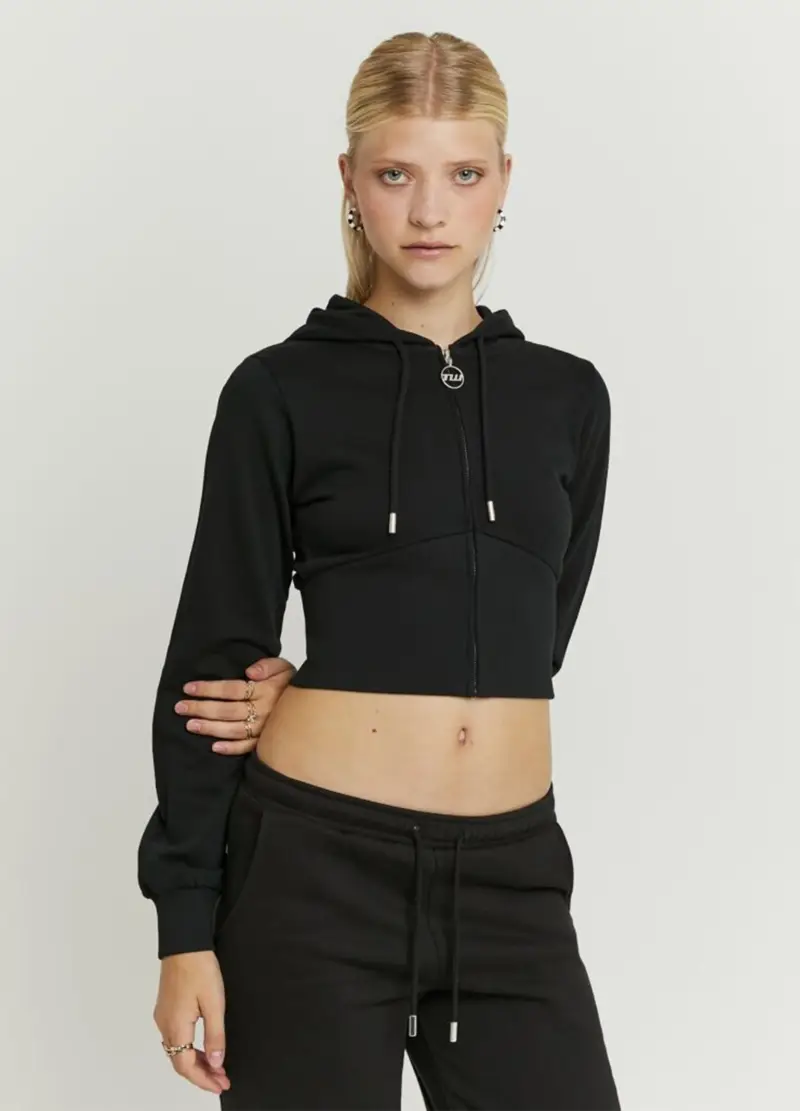 Felpa In Misto Cotone Nera Regular Fit, Donna, Nero