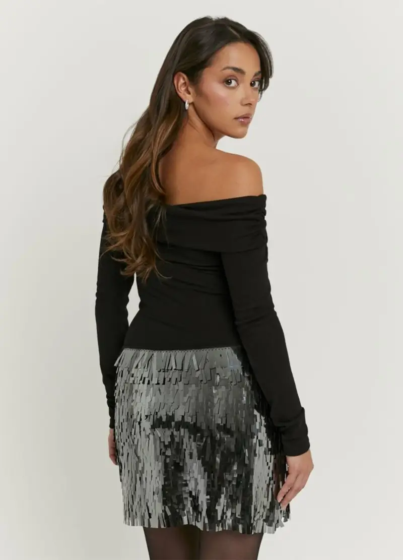 Gonna Mini Grigia Con Frange, Donna, Multicolor miniatura 2