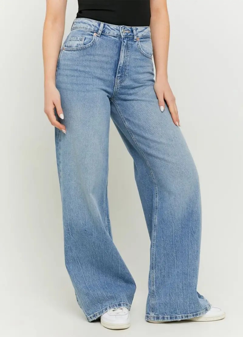 Pantaloni In Cotone Denim Blu Regular Fit, Donna, Denim miniatura 3