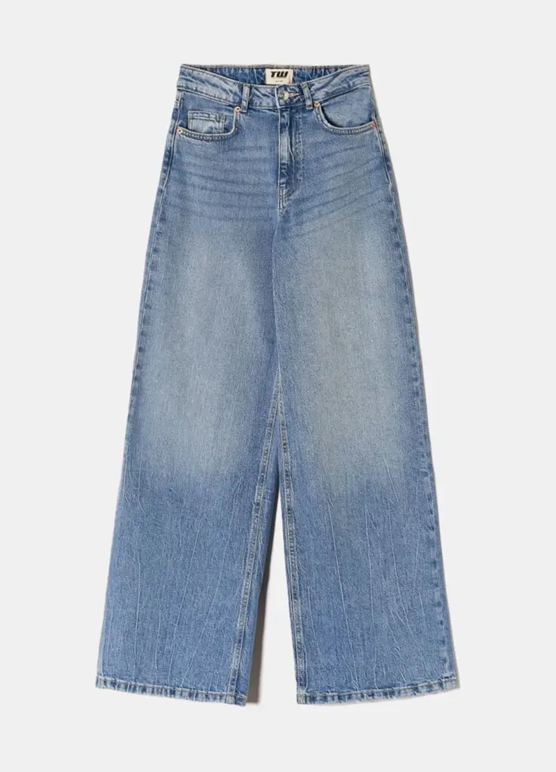 Pantaloni In Cotone Denim Blu Regular Fit, Donna, Denim