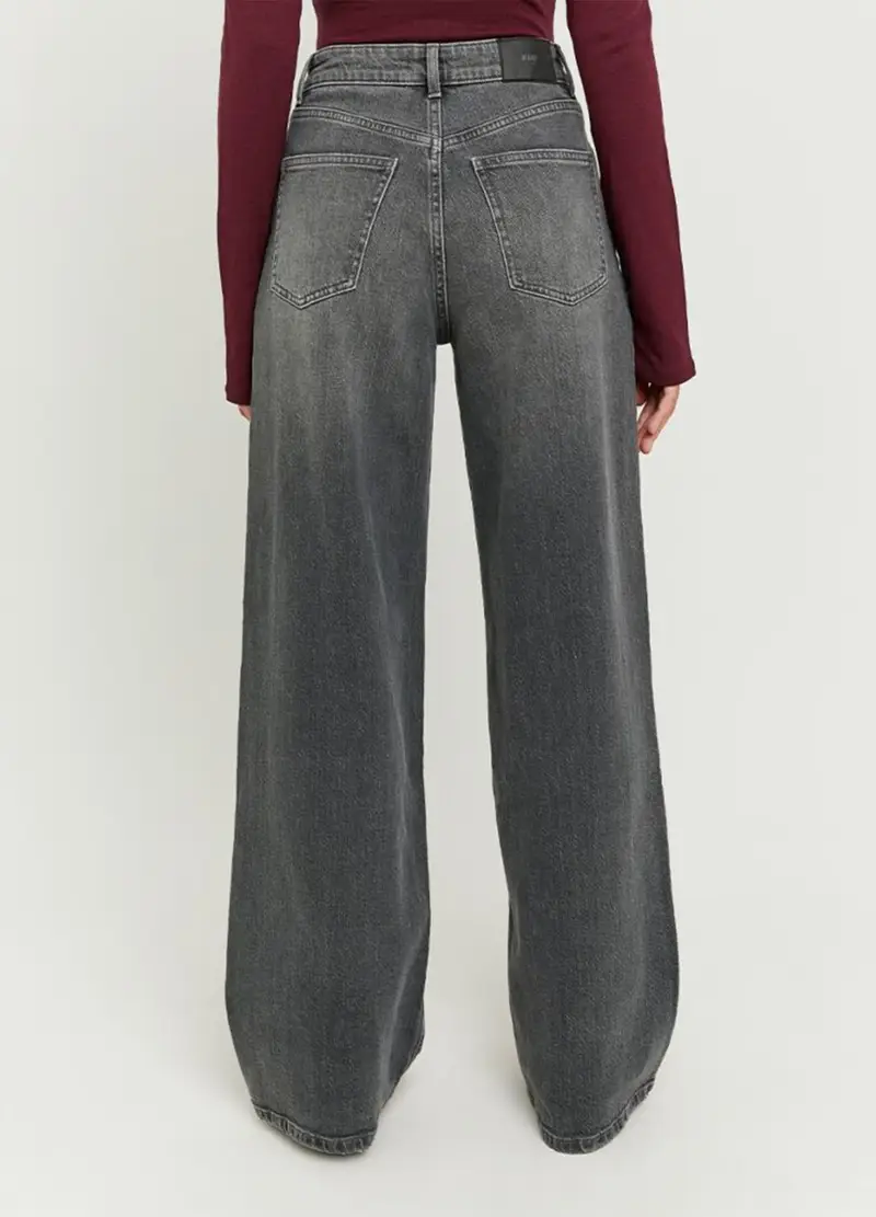 Pantaloni In Cotone Denim Grigio Regular Fit, Donna, Grigio miniatura 3