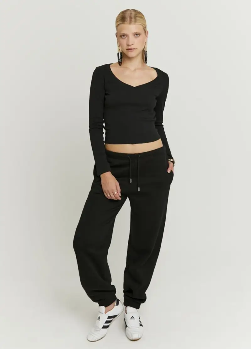 Pantaloni Jogger In Misto Cotone Nero Regular Fit, Donna, Nero