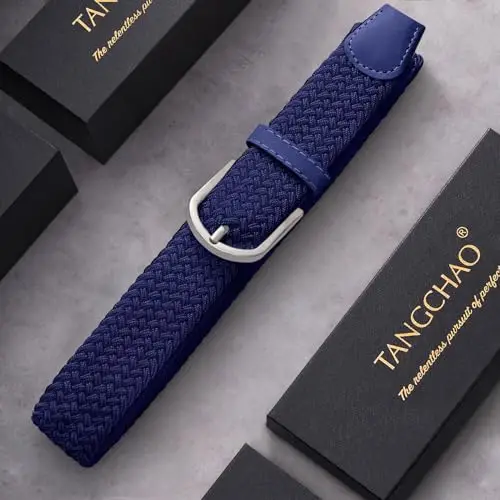 TANGCHAO Cintura Elastica Intrecciata per Uomo e Donna Cinturino Elastica Intrecciata con Fibbia in Lega di Zinco 33mm miniatura 2