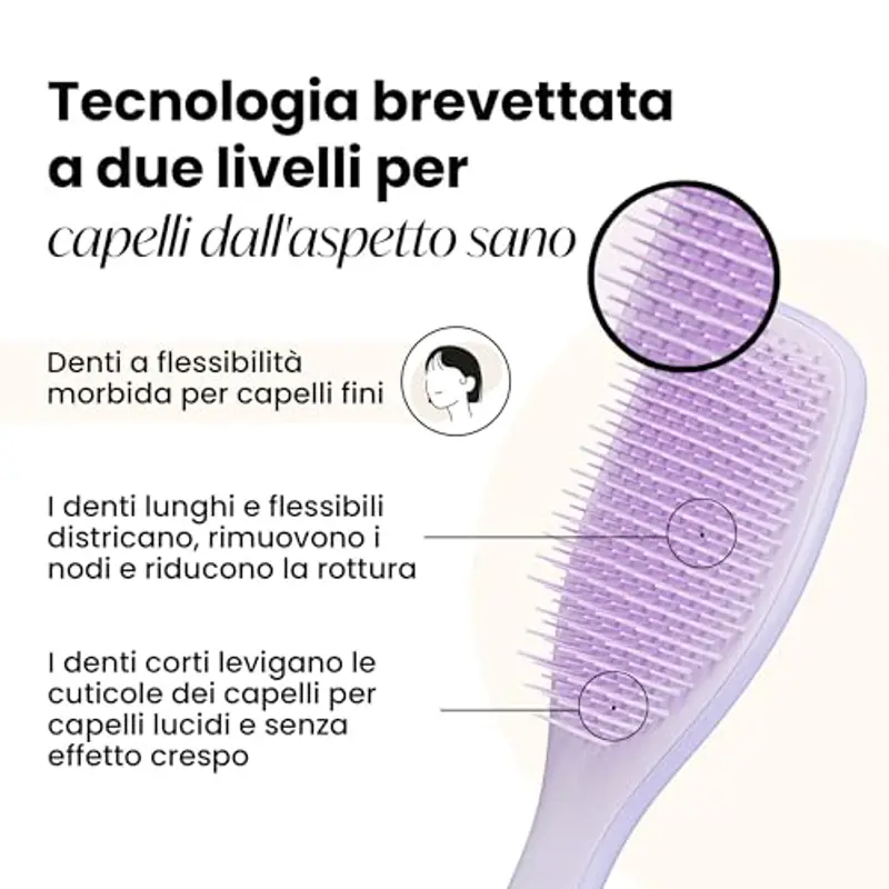 Tangle Teezer Fini e Fragili Ultimate Detangler per capelli colorati, fini e sottili - Spazzola a doppie setole morbide riduce rottura e lo strappo - Ideale per capelli delicati - Viola Ipnotico miniatura 2