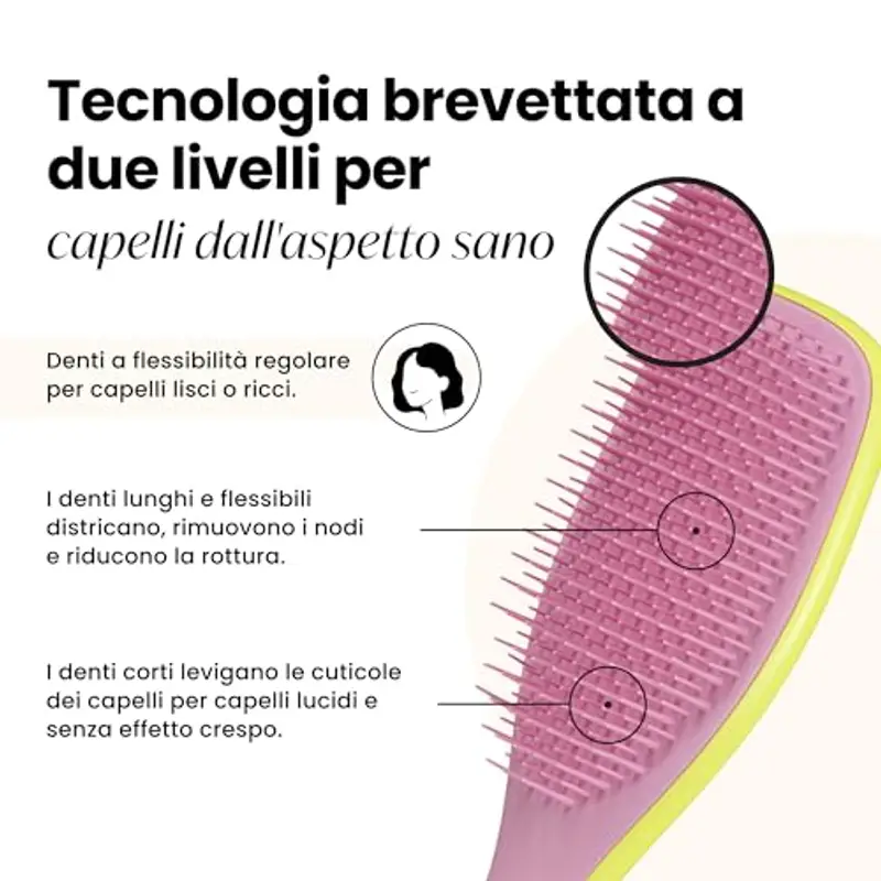 Tangle Teezer Ultimate Detangler - Districa i capelli bagnati asciutti - Anti-rottura e scioglinodi Setole a Doppio livello - Spazzola adatta a tutti i tipi di capelli - Giallo e Rosa Antico miniatura 2