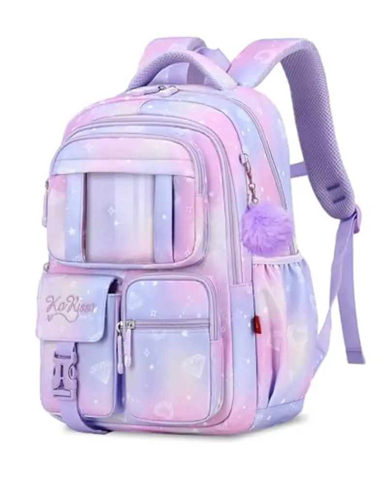 Tanou Zaino Bambina Elementari Zaino per Ragazze, Traspirante Cartella Scuola Elementare Bambina di 7-12 anni, Impermeabile Nylon Grande Zaini Bambini per la Scuola, Viola