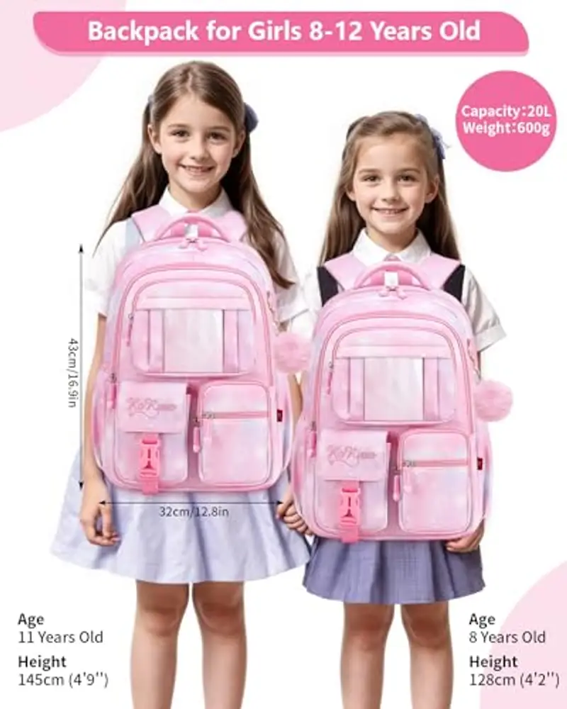 Tanou Zaino Bambina Elementari Zaino per Ragazze, Traspirante Cartella Scuola Elementare Bambina di 7-12 anni miniatura 2