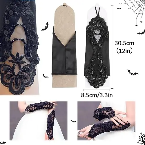Taozoey Velo da Sposa Nero, Velo da Sposa in Pizzo Nero, Halloween Velo da Sposa, Velo Gotico Nero da Donnaa 2 Livelli miniatura 2