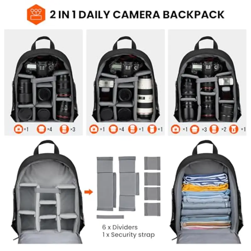 TARION 1427664-EUS, Camera Backpack Uomo, Nero, S miniatura 3