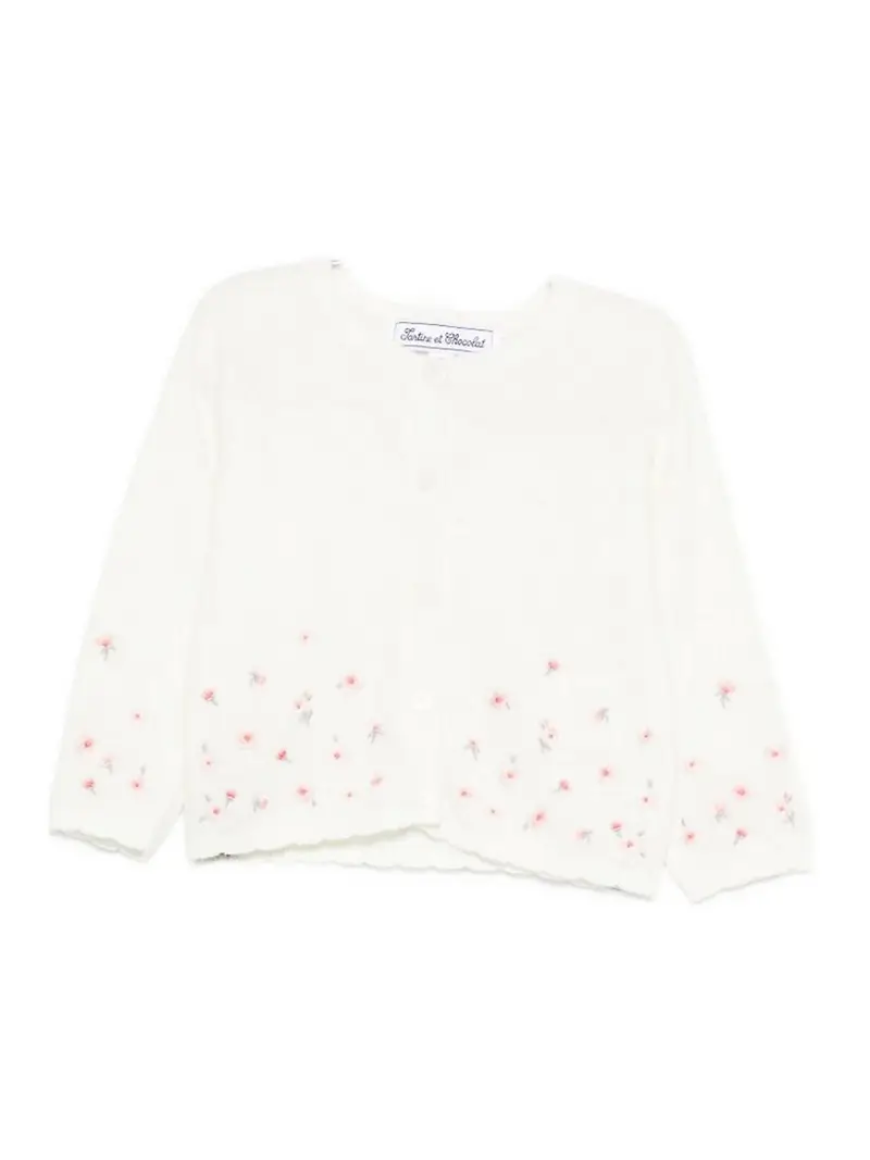 Cardigan Con Ricamo Bianco