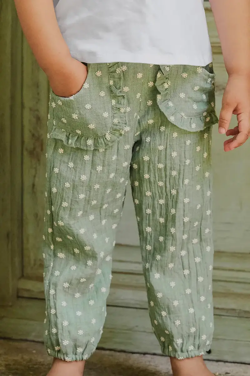 pantaloni con aggiunta di lino bambino/a colore turchese CA22021