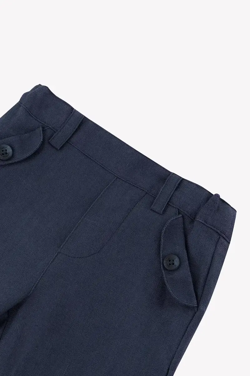 pantaloni in lino per bambini colore blu navy CA22061 miniatura 3