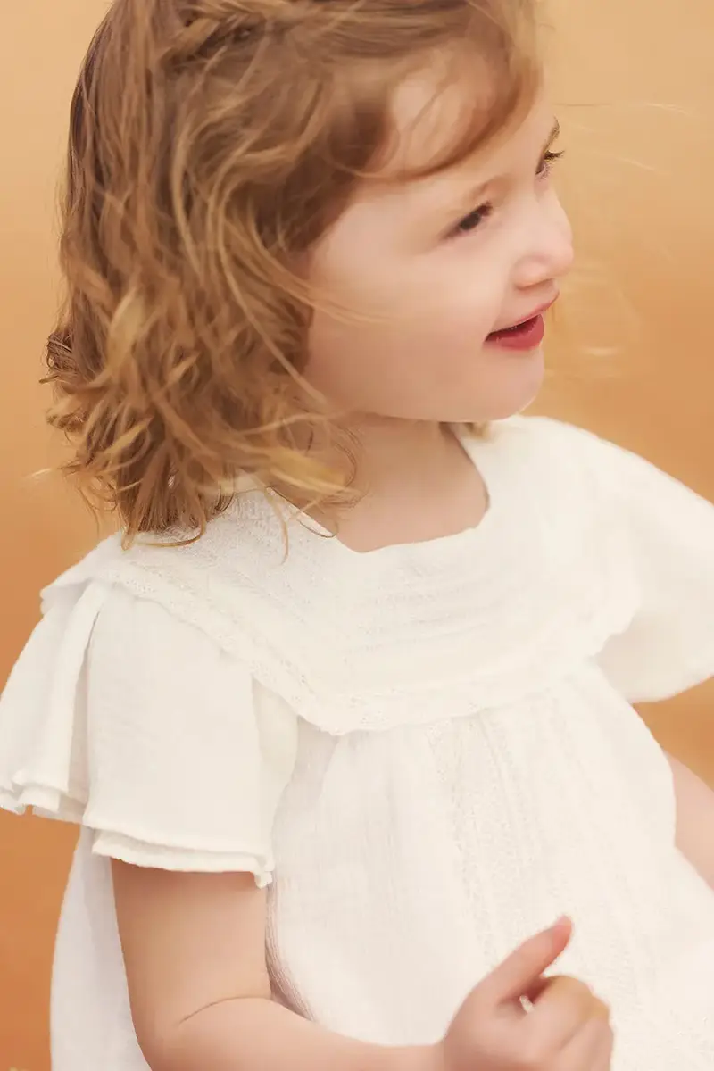 vestito di cotone bambina colore beige CA30231 miniatura 5