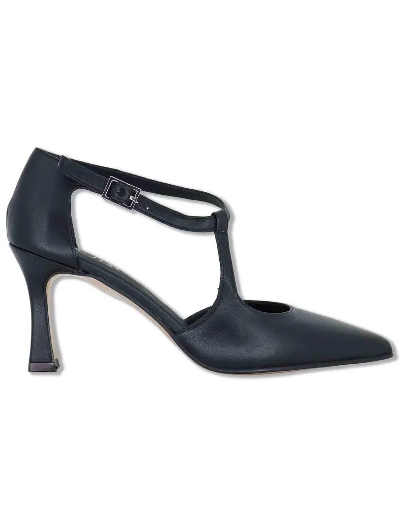 Mary Jane in pelle nera con cinturino obliquo Donna A102 001