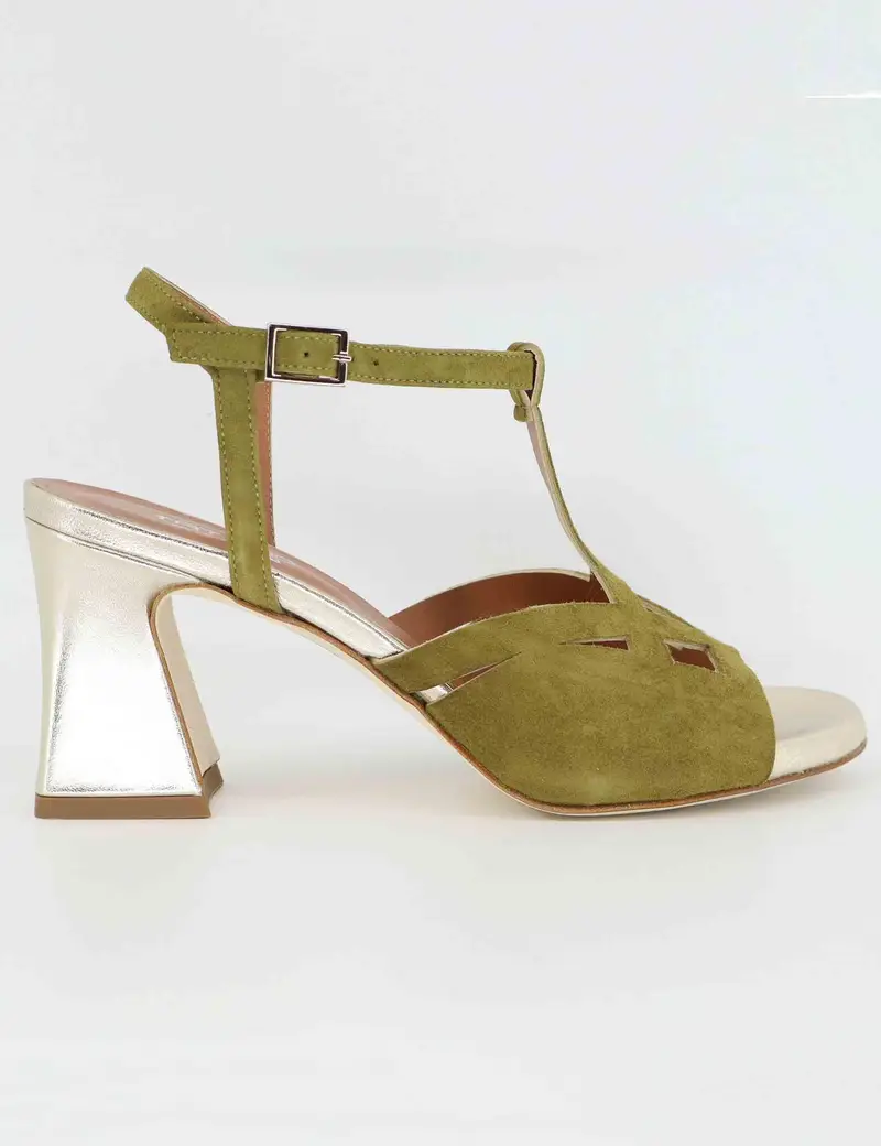 Sandali donna in camoscio verde e pelle laminata Donna 1033 066
