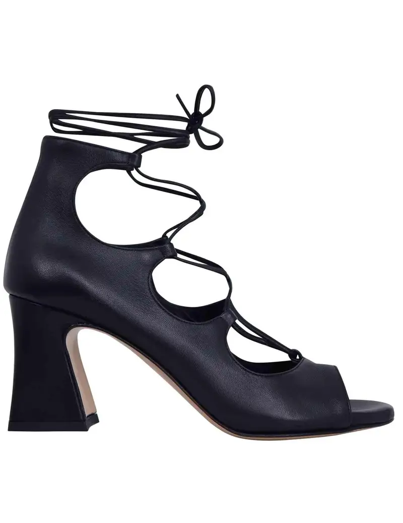 Sandali donna in pelle nera con lacci alla caviglia e tallone chiuso Donna ROCK 20 001