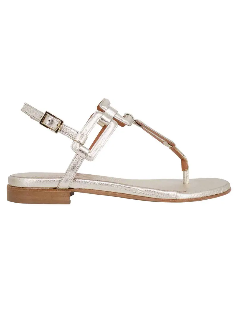 Sandali flat slingback infradito donna in pelle laminata platino Donna T1027 602