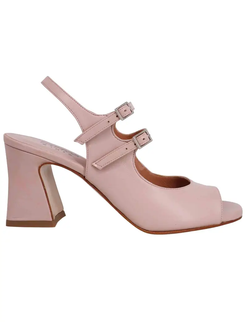 Sandali slingback donna in pelle cipria con cinturini punta tonda e tacco alto Donna T1019 006