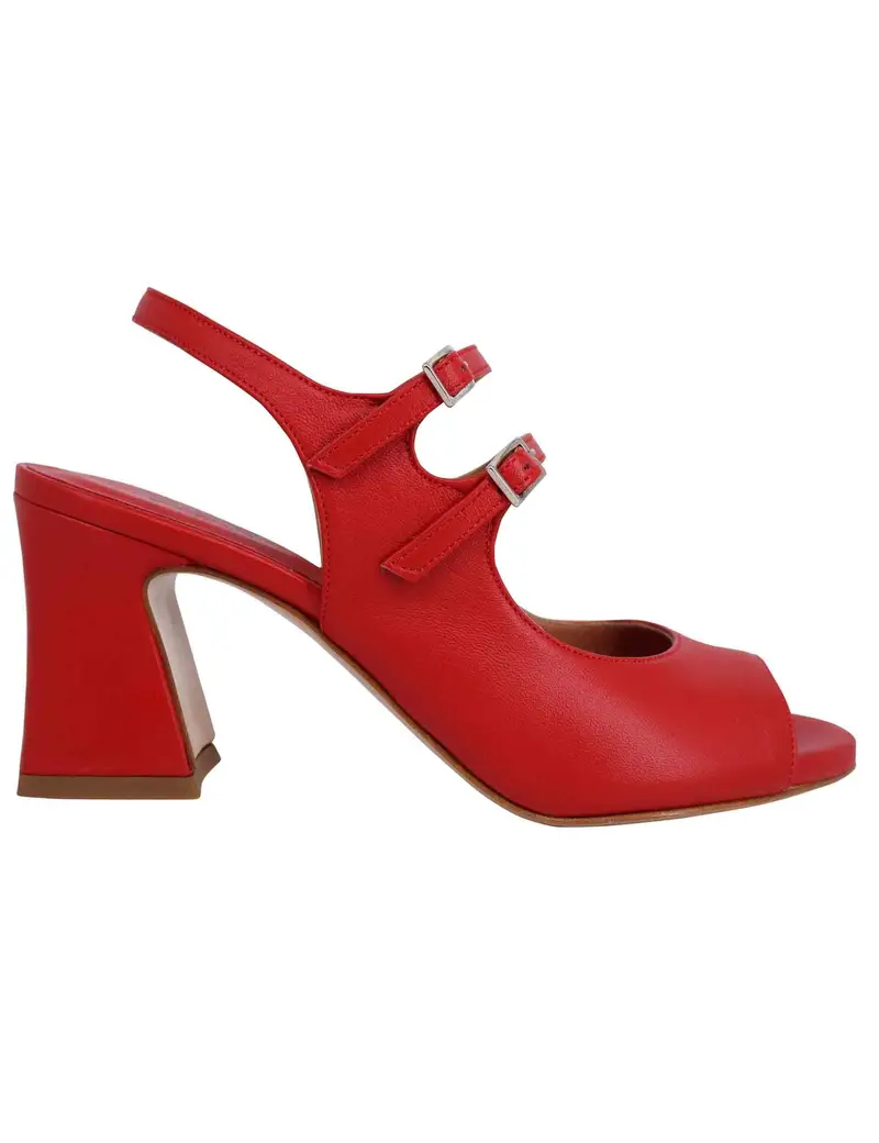 Sandali slingback donna in pelle rossa con cinturini punta tonda e tacco alto Donna T1019 005
