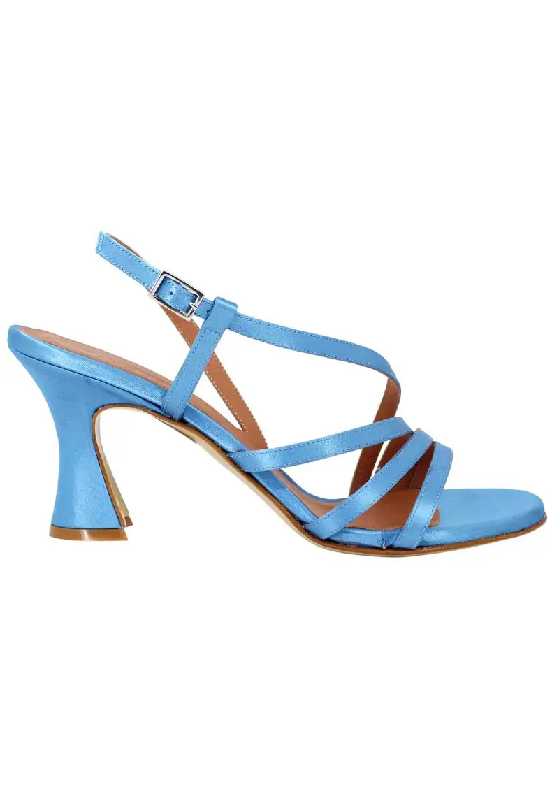 Sandali slingback donna in raso azzurro e suola in cuoio Donna ROCK 19 051