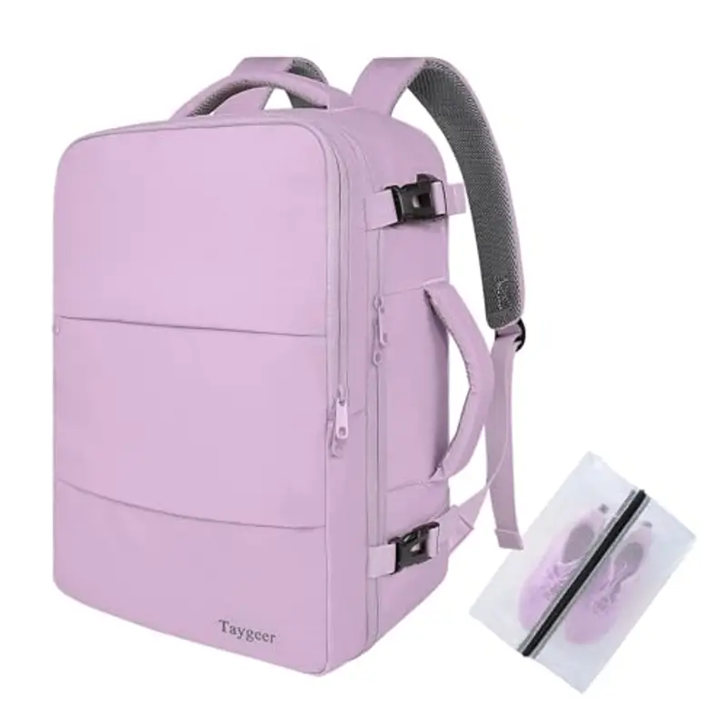 Taygeer Zaino Viaggio 45x36x20, Casual Zaini Uomo Donna con Porta USB, Zaino Porta PC Impermeabile Zaini da Viaggio Aereo Bagaglio a Mano per Scuola Lavoro Ryanair Wizz Air Easyjet, Viola