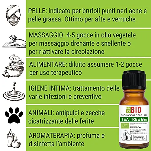 Tea tree Bio Olio essenziale 100% Puro Albero del te' 10 ml - Uso interno Terapeutico Alimentare Diffusori ambiente miniatura 3