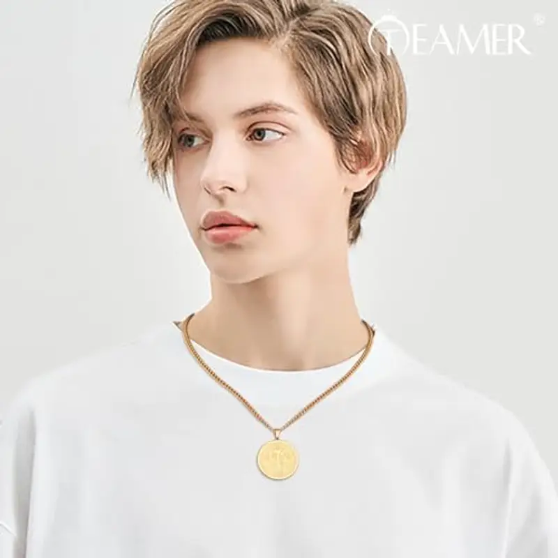 TEAMER Collana di San Benedetto in acciaio inossidabile Ciondolo di San Benedetto Croce di Gesù Amuleto religioso di forza Pace Preghiera Gioielli per uomini donne (Collana San Benedetto - Oro) miniatura 3