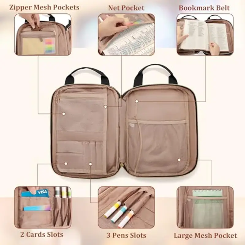 Teamoy Borsa per Bibbia con Tracolla, Custodia per Studio e Chiesa, Protettiva con Manico, Nero miniatura 3