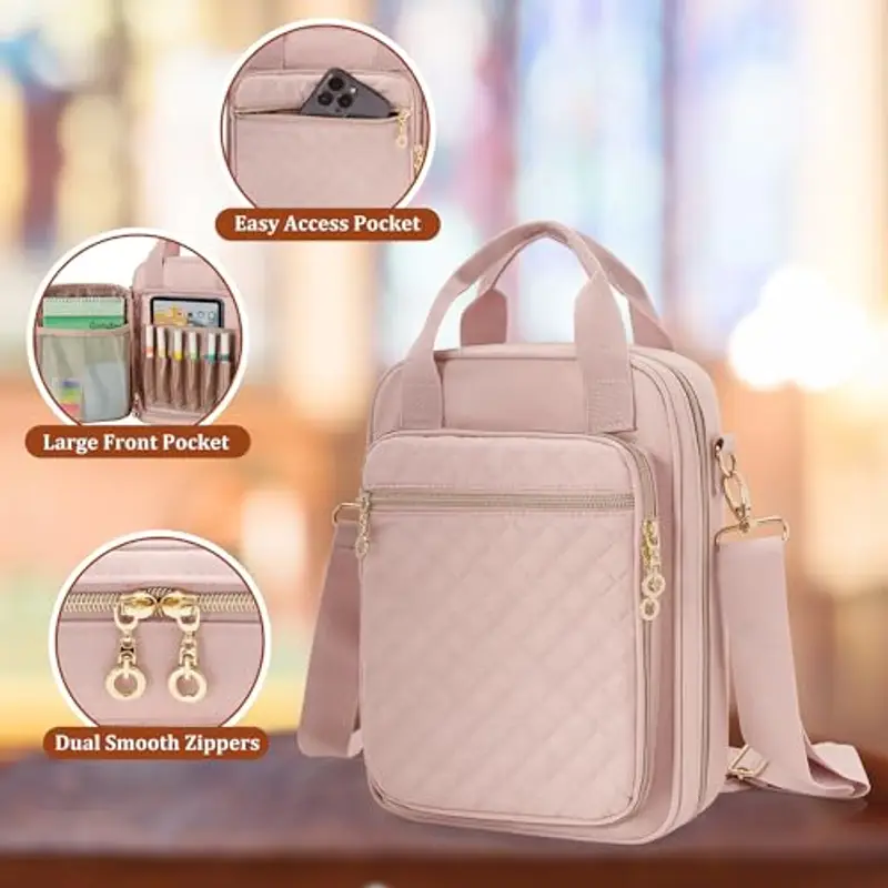 Teamoy Borsa per Bibbia con Tracolla, Custodia per Studio e Chiesa, Protettiva con Manico, Rosa miniatura 2