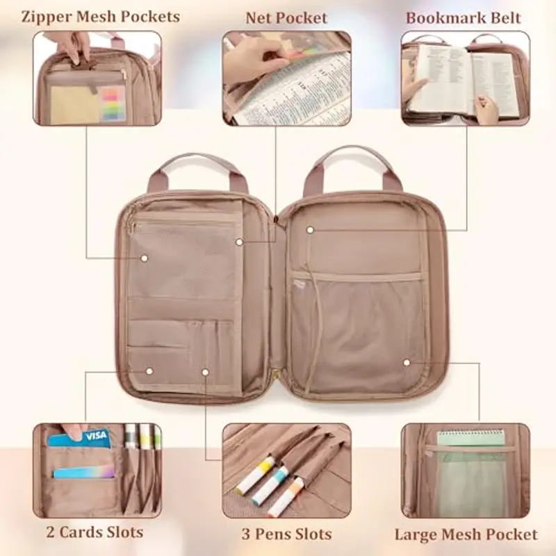 Teamoy Borsa per Bibbia con Tracolla, Custodia per Studio e Chiesa, Protettiva con Manico, Rosa miniatura 3