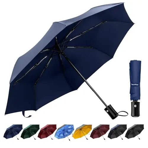 TechRise Ombrello, Ombrello Storm fest con apertura e chiusura automatica, Ombrello tascabile portatile e pieghevole