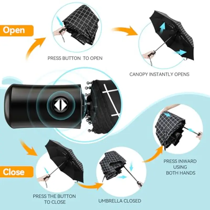 TechRise Ombrello Pieghevole, Ombrello Portatile Automatico Antivento Compatto Resistente Leggero con 8 Stecche Rinforzate in Teflon, ombrellino per passeggino universale per uomini e donn miniatura 2