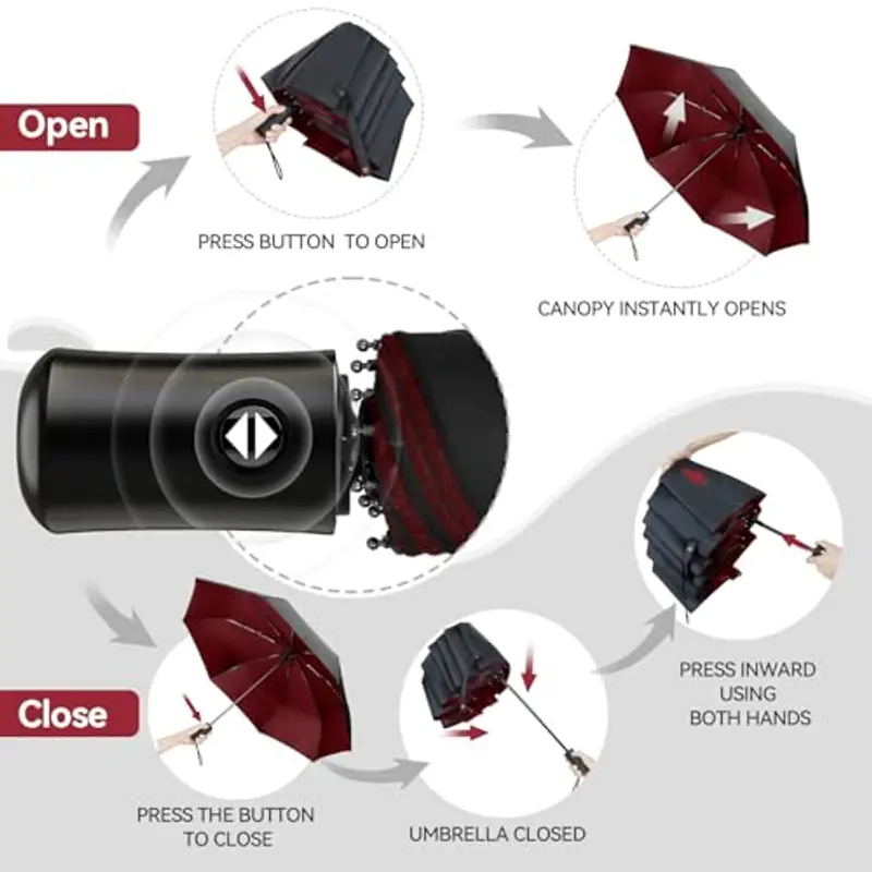 TechRise Ombrello Pieghevole, Ombrello Portatile Automatico Antivento Compatto Resistente Leggero con 8 Stecche Rinforzate in Teflon, ombrellino per passeggino universale per uomini e donn Paraguas miniatura 2