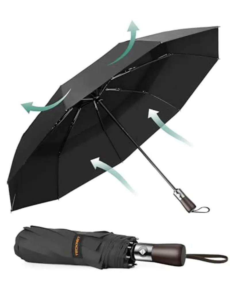 TECKNET Ombrello Pieghevole Automatico, Ombrello Portatile Antivento, 9 Telai e Tessuto 210T, Ombrello Compatto con