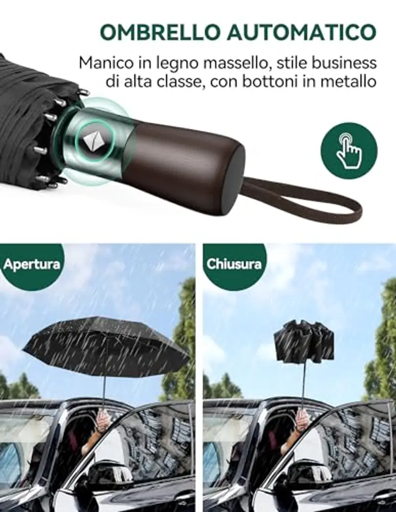 TECKNET Ombrello Pieghevole Automatico, Ombrello Portatile Antivento, 9 Telai e Tessuto 210T, Ombrello Compatto con miniatura 3