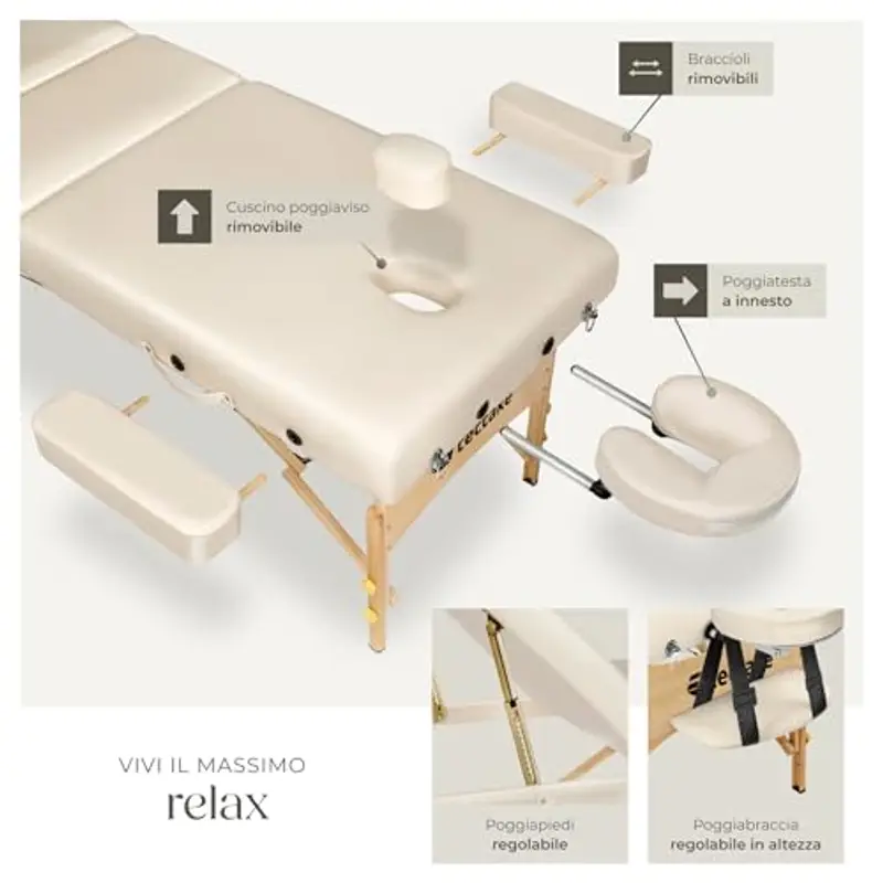 TecTake® Lettino da Massaggio a 3 Zone, Struttura Robusta, Imbottitura 10 cm, Regolabile, Lettino Massaggio Portatile miniatura 3