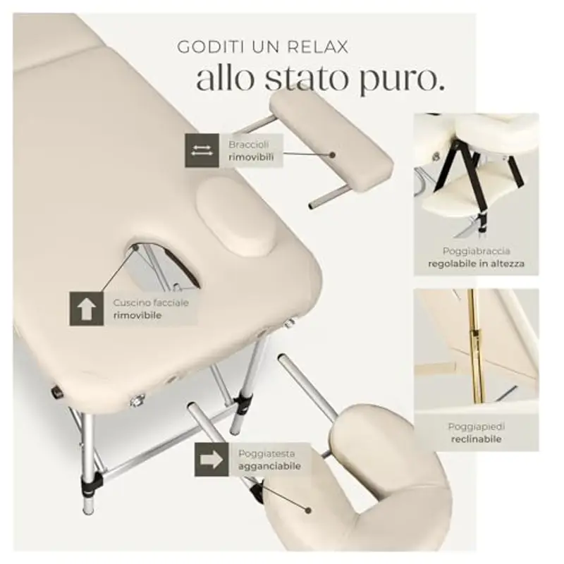 TecTake® Lettino da Massaggio Pieghevole a 3 Zone, Lettino Massaggio Portatile, Lettino Estetista con Poggiatesta e Poggiapiedi Regolabili - Larghezza senza braccioli: 70 cm, Beige miniatura 3